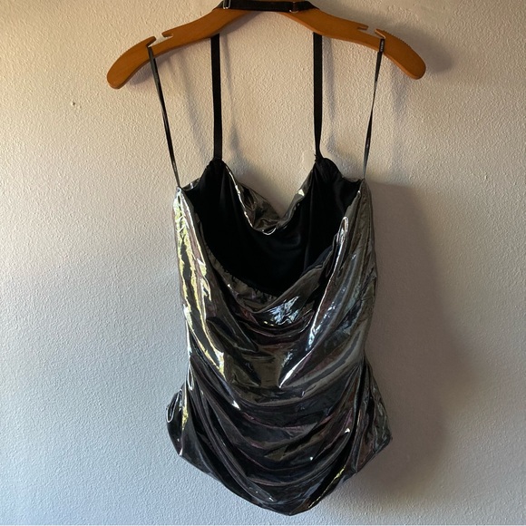 NWT Forever 21 Metallic Silver Draped Halter Top - Picture 6 of 6
